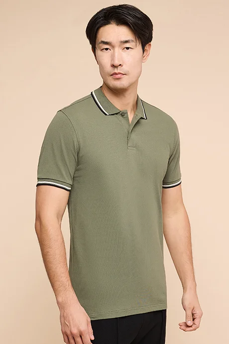 R&B Contrast Trim Polo T-Shirt with Shirt Sleeves