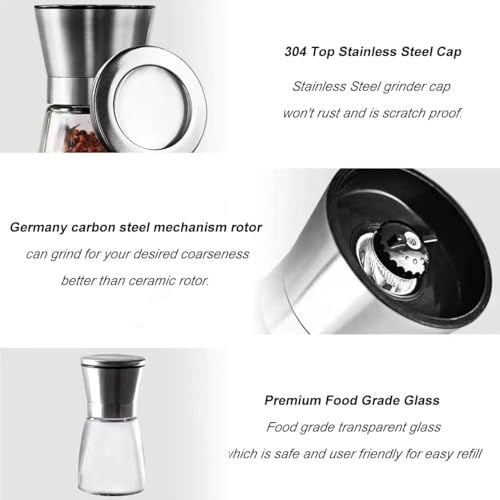 Marve Premium Stainless Steel Salt and Pepper Grinder - Salt and Pepper Shakers - Pepper and Salt Mill with Ceramic Blades and Adjustable Coarseness Set (Mini Pepper Mill 2Pcs) - Image 5