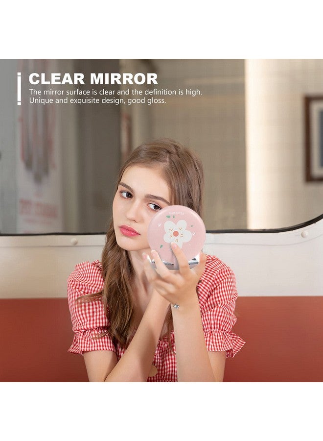 Beaupretty Portable Folding Mirror Travel Mirror: Cosmetic Mirror Keychain Outdoor Handheld Round Mirror Dual Side Women Mirror For Trip Pink - Image 3
