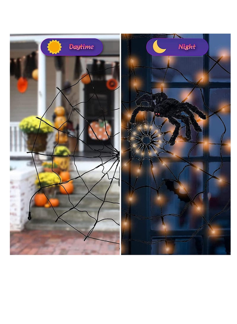 CityRiya-Long Halloween Decorations Lights, Indoor Outdoor Halloween Decorations, 3.28FT 70 LED Spider Web Light with Black Spider 8Mode, for Wall Window Door Yard Patio Halloween Party Decor (Warm) - Image 3