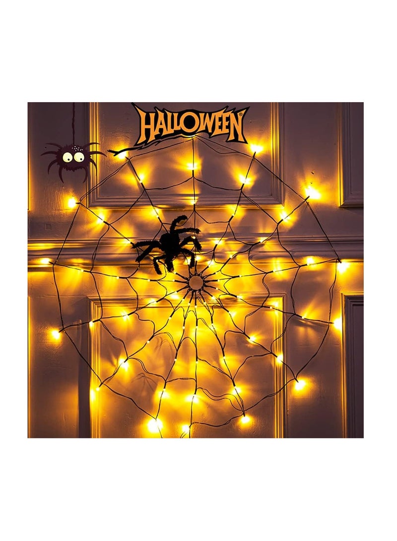 CityRiya-Long Halloween Decorations Lights, Indoor Outdoor Halloween Decorations, 3.28FT 70 LED Spider Web Light with Black Spider 8Mode, for Wall Window Door Yard Patio Halloween Party Decor (Warm) - Image 4