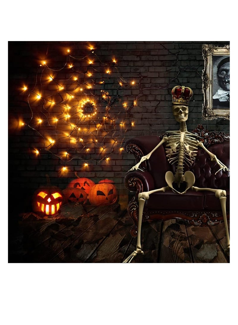 CityRiya-Long Halloween Decorations Lights, Indoor Outdoor Halloween Decorations, 3.28FT 70 LED Spider Web Light with Black Spider 8Mode, for Wall Window Door Yard Patio Halloween Party Decor (Warm) - Image 5