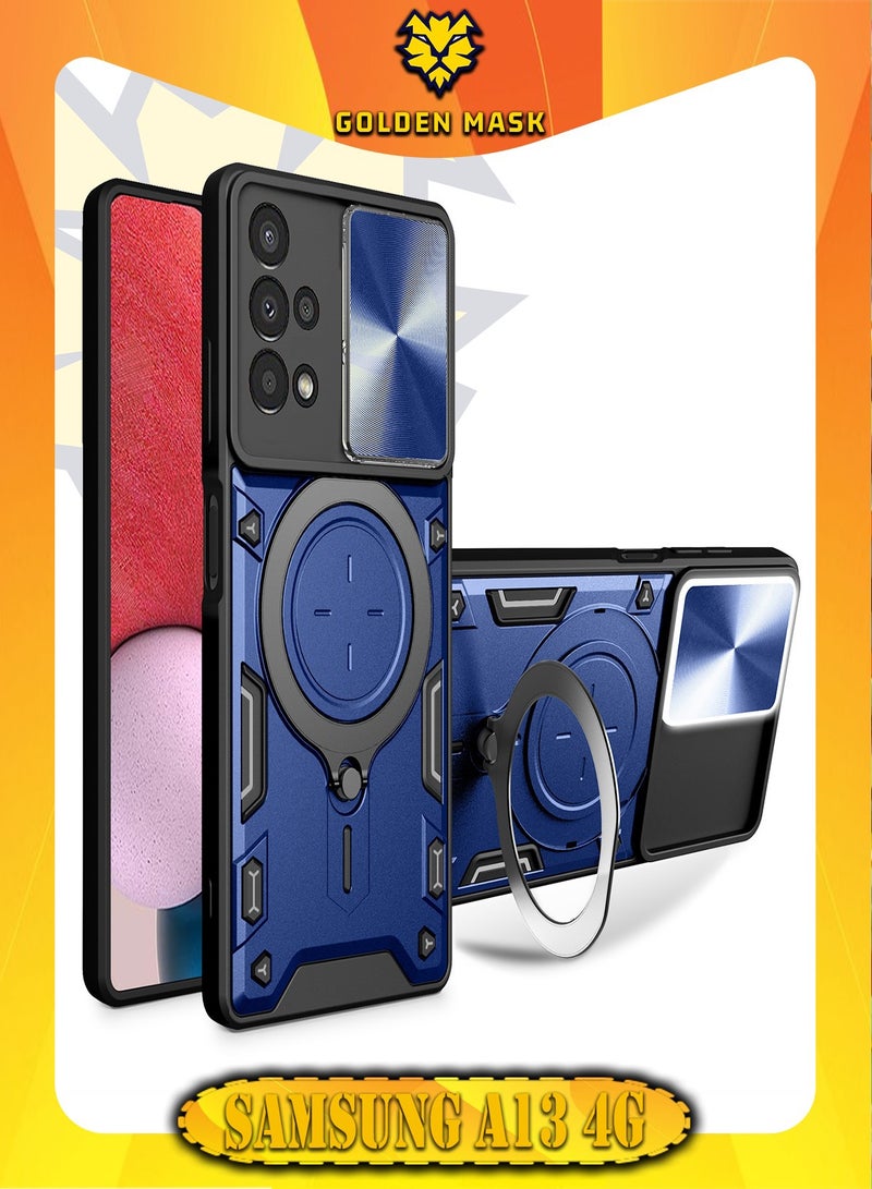 GOLDEN MASK For Samsung Galaxy A13 4G Armored Camera Shield Cover Camera Lend Protection, Built-in 360° (Blue)