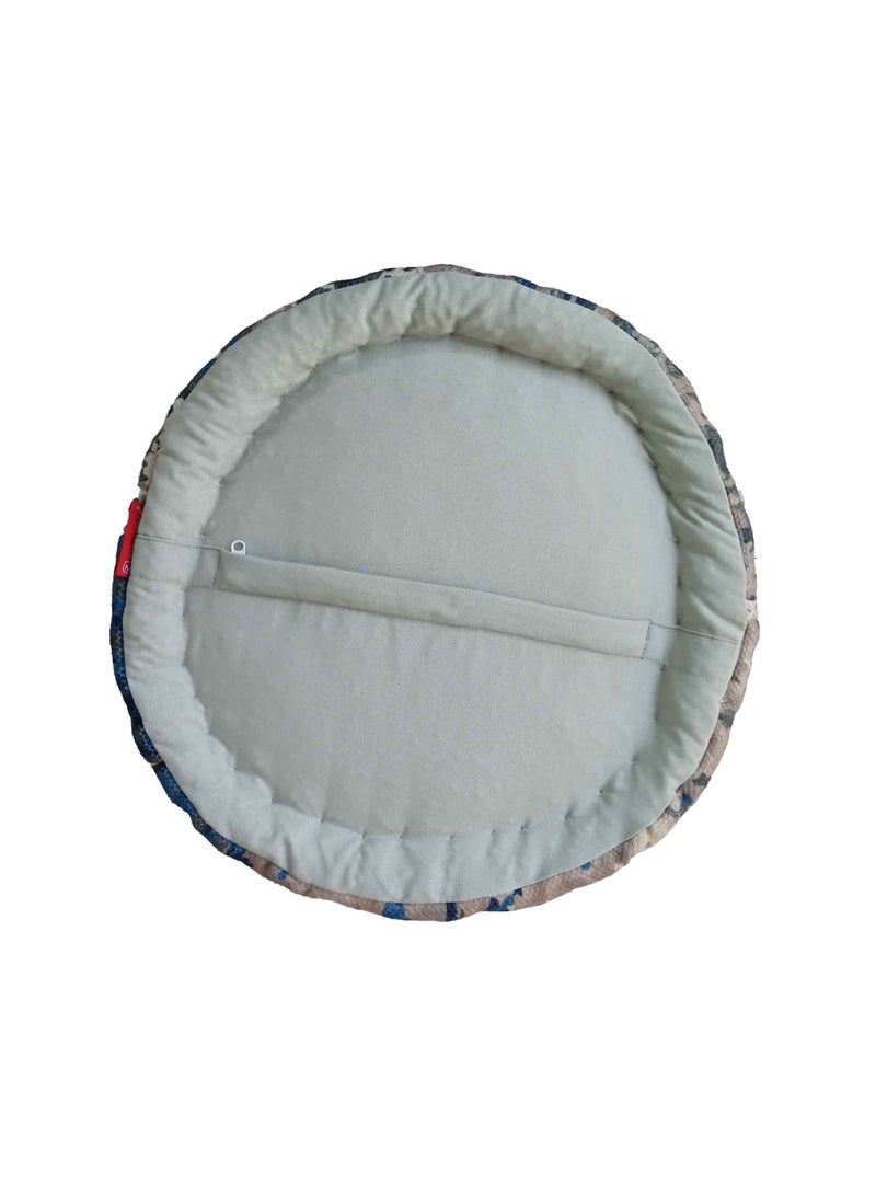 Ramsha Printed pouf with leather handle for living room footrest ottomans pf-030 50X50X30 CM - Image 4