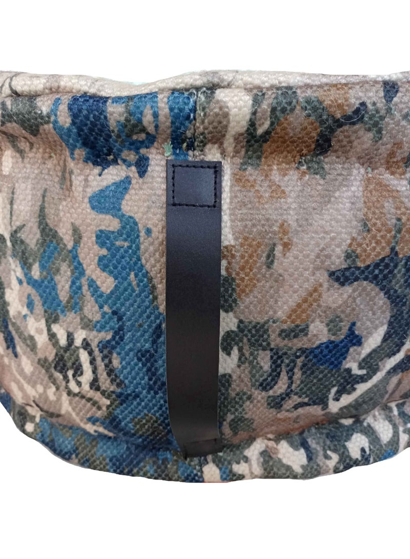 Ramsha Printed pouf with leather handle for living room footrest ottomans pf-030 50X50X30 CM - Image 2