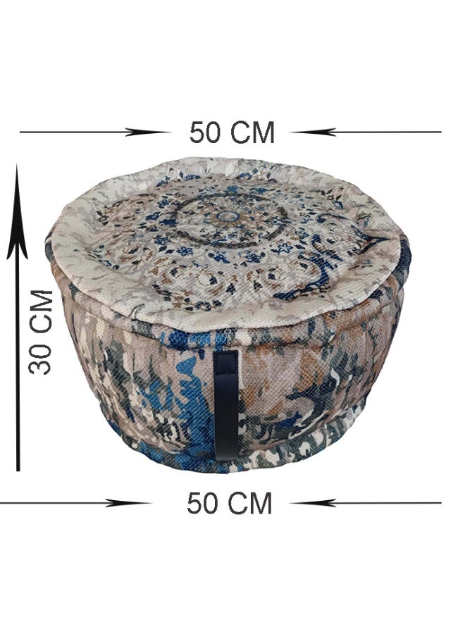 Ramsha Printed pouf with leather handle for living room footrest ottomans pf-030 50X50X30 CM - Image 5