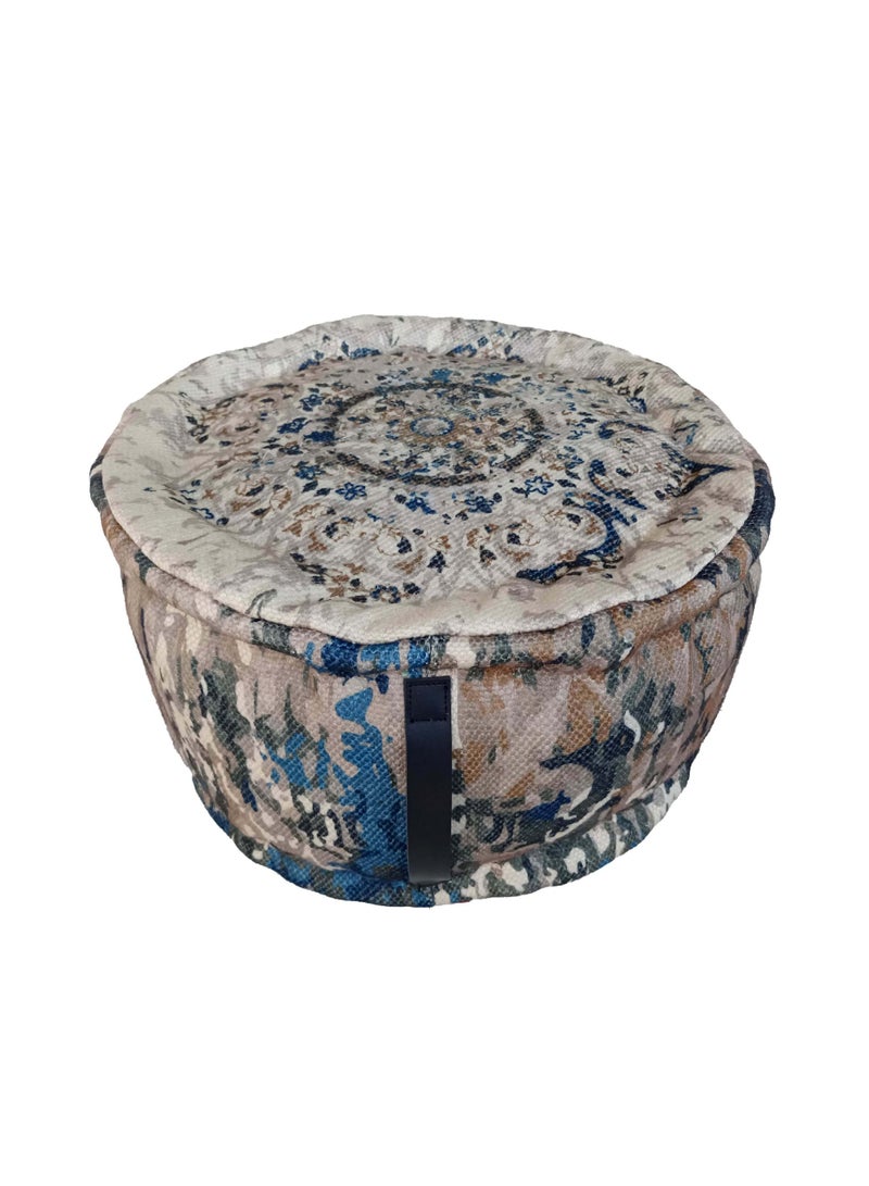 Ramsha Printed pouf with leather handle for living room footrest ottomans pf-030 50X50X30 CM - Image 1