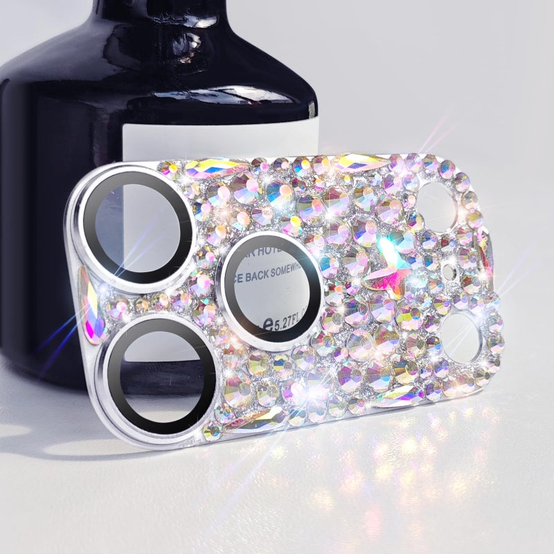 Cavdycidy Bling Diamond Camera Lens Protector Compatible with iPhone 17 Pro Max, Metal Glitter Gem Camera Coverï¼Œ9H Tempered Glass lens full Screen Sparkle Rhinestone Protector - Image 1