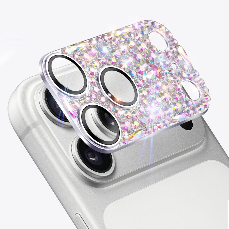 Cavdycidy Bling Diamond Camera Lens Protector Compatible with iPhone 17 Pro Max, Metal Glitter Gem Camera Coverï¼Œ9H Tempered Glass lens full Screen Sparkle Rhinestone Protector - Image 3