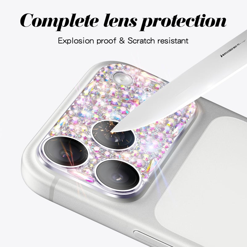 Cavdycidy Bling Diamond Camera Lens Protector Compatible with iPhone 17 Pro Max, Metal Glitter Gem Camera Coverï¼Œ9H Tempered Glass lens full Screen Sparkle Rhinestone Protector - Image 5