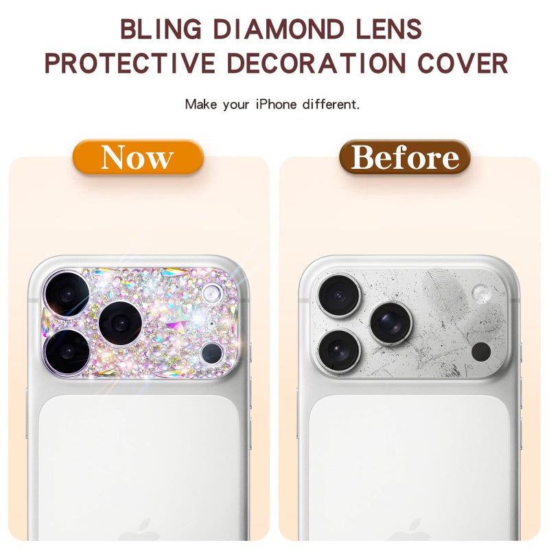 Cavdycidy Bling Diamond Camera Lens Protector Compatible with iPhone 17 Pro Max, Metal Glitter Gem Camera Coverï¼Œ9H Tempered Glass lens full Screen Sparkle Rhinestone Protector - Image 4