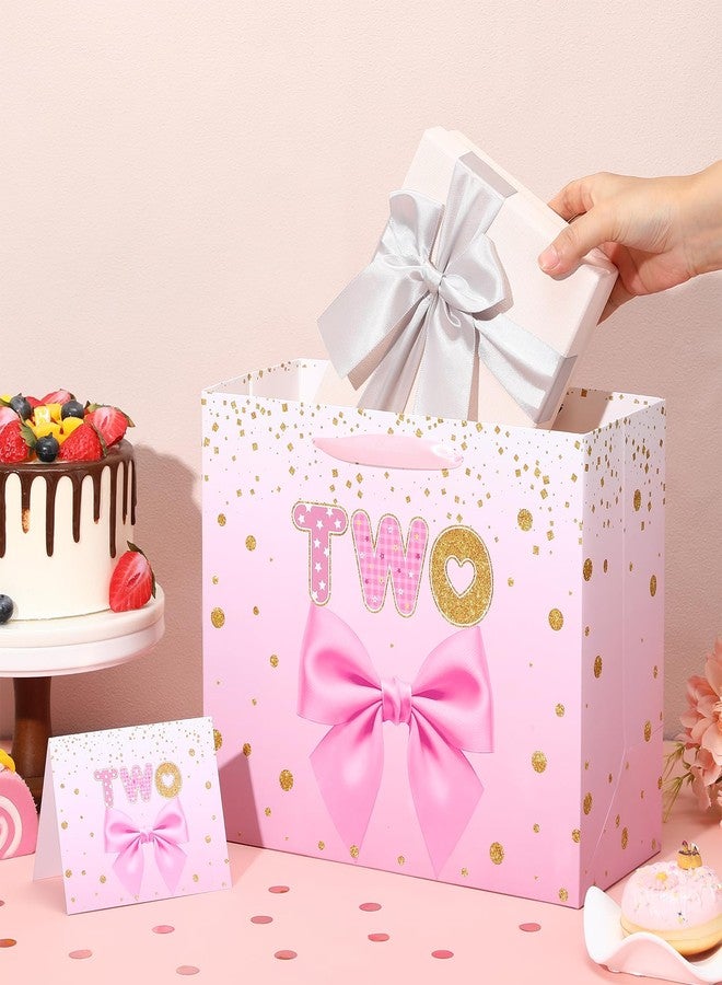 بيكونال حقيبة هدايا عيد ميلاد ثانية بتصميم فأر كرتوني، حقيبة عيد ميلاد ثانية بتصميم فأر وردي مع ورق مناديل وبطاقة، مزينة بفيونكة منقطة، حقيبة تغليف هدايا للأطفال بعمر سنتين، مناسبة لحفلات استقبال المولودة الجديدة، ديكور حفلة عيد ميلاد أميرة بعمر سنتين - Image 4