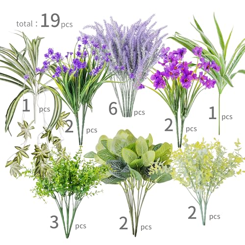 Partyjoy PARTY JOY 19 Bunches Fake Plants Outdoor, Fake Bushes UV Resistant Artificial Lavender Flowers Greenery Shrubs Faux Greenery for Outdoor Garden Patio Front Porch Yard Decor - Image 2