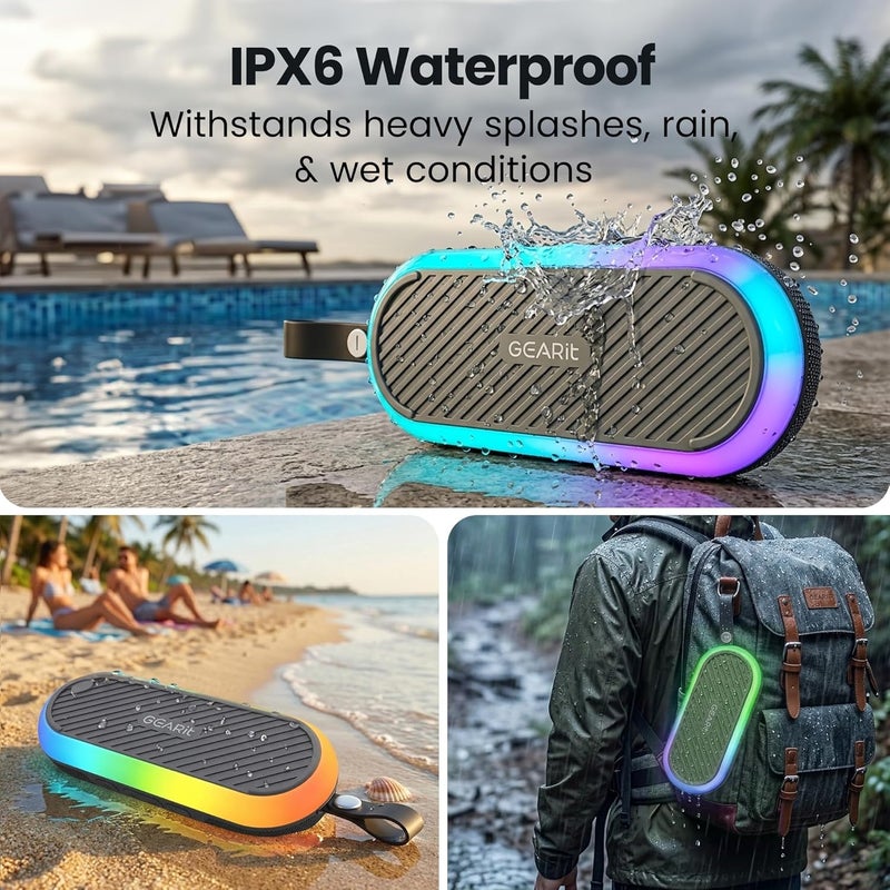 GearIT SoundBrick Bluetooth Speaker, 16W Stereo Sound, Magnetic Base, IPX6 Water-Resistant, RGB Lighting, TWS Pairing, Bluetooth 5.3, for Outdoors, Black - Image 4
