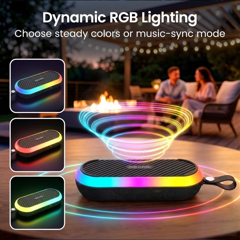 GearIT SoundBrick Bluetooth Speaker, 16W Stereo Sound, Magnetic Base, IPX6 Water-Resistant, RGB Lighting, TWS Pairing, Bluetooth 5.3, for Outdoors, Black - Image 5