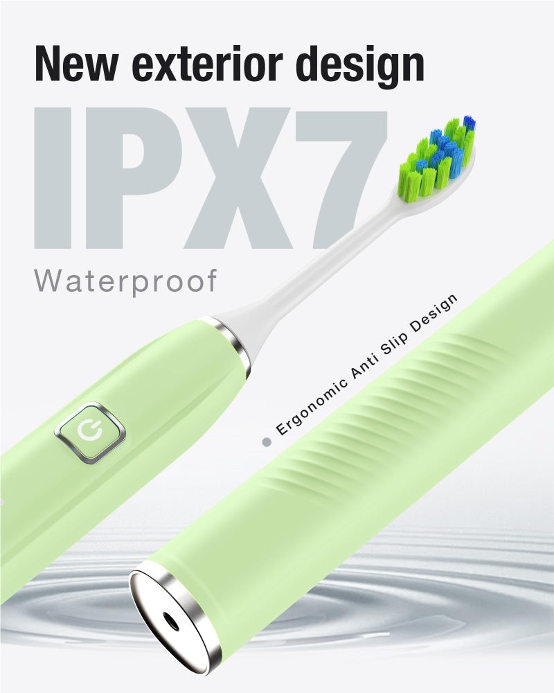 7AM2M Sonic Electric Toothbrush with 6 Brush Heads for Adults&Kids, One Charge for 120 Days, Wireless Fast Charge, 5 Modes, 40000VPM Powered Toothbrush, 2 Minutes Built in Smart Timer (Light Green) - Image 4