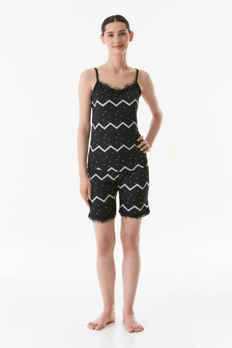 فولامودا Patterned Lace Detailed Shorts Pajama Set