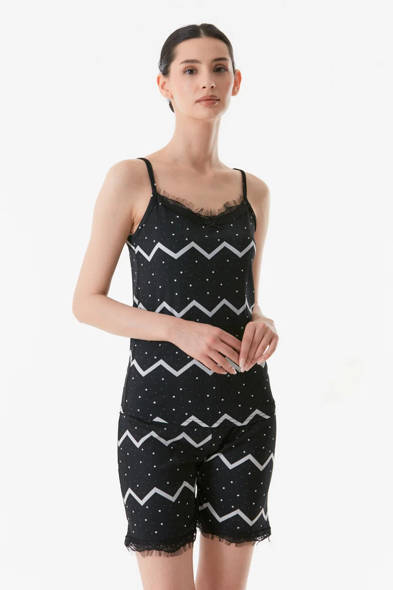 فولامودا Patterned Lace Detailed Shorts Pajama Set