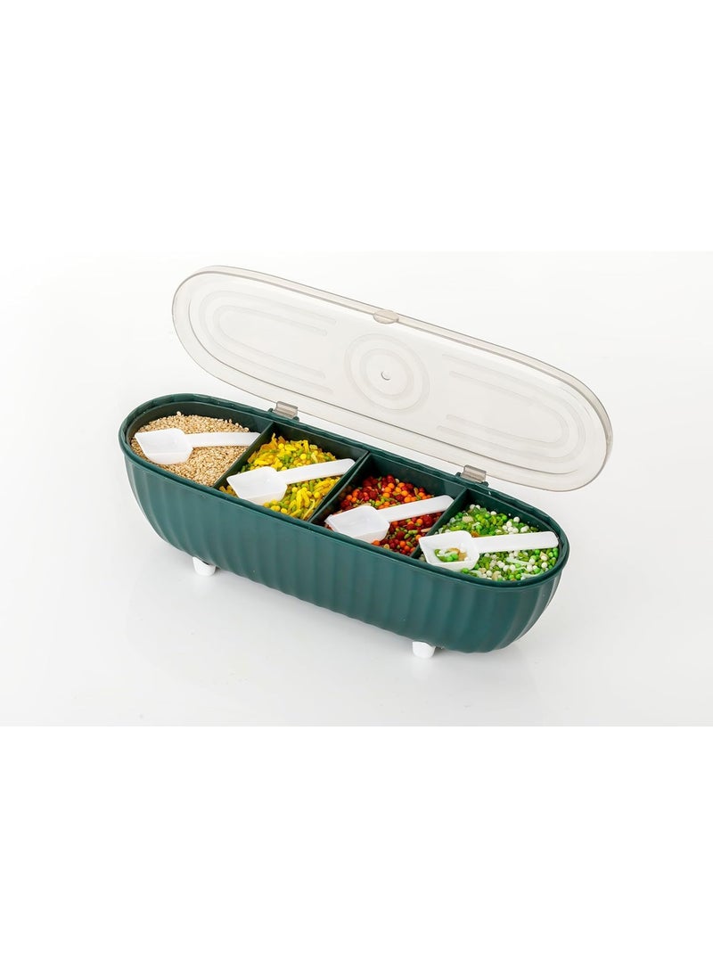 TYAGY TYAGY 4 Compartments Seasoning Box with Lid Seasoning Storage Box Container Seasoning Box with Cover and Serving Spoons Kitchen Condiment Jars Plastic Seasoning Box Set MultiColor 1 Pcs  - Image 1