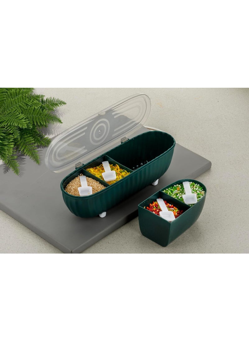 TYAGY TYAGY 4 Compartments Seasoning Box with Lid Seasoning Storage Box Container Seasoning Box with Cover and Serving Spoons Kitchen Condiment Jars Plastic Seasoning Box Set MultiColor 1 Pcs  - Image 2