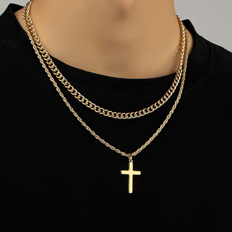 NEWITIN 15 Pieces Gold Jewelry Set for Men Stainless Steel Cuban Link Necklace Bracelet Cross Pendant Necklace Vintage Ring Cuban Jewelry Set for Men Women - Image 5