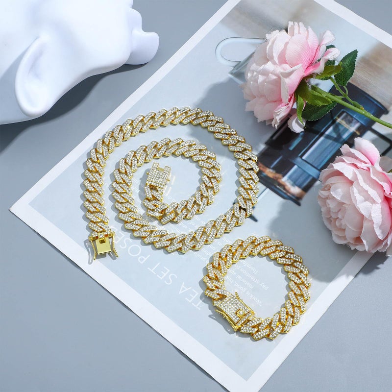 NEWITIN 15 Pieces Gold Jewelry Set for Men Stainless Steel Cuban Link Necklace Bracelet Cross Pendant Necklace Vintage Ring Cuban Jewelry Set for Men Women - Image 3