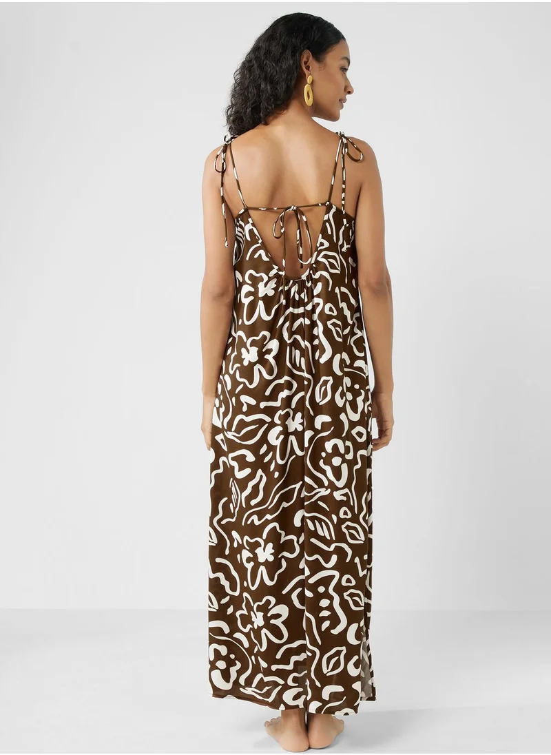 TOPSHOP Floral Print Slit Detail Dress