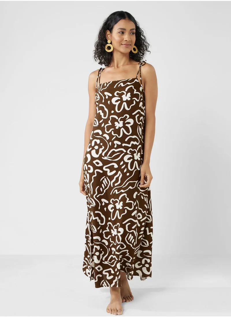 TOPSHOP Floral Print Slit Detail Dress