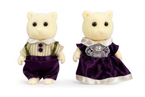 OLEOCA Family Cream Cat Figures Set of 2 Collectible Flocked Mini Dolls with Removable Clothes Miniature Dollhouse Pretend Play Figures for Kids Ages 3 - Image 1