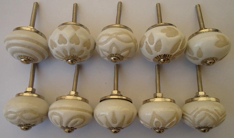 SHRIYAM CRAFT Door Knobs Hand Printed Ceramic Knobs and Pulls Handle Handmade Silver Finish 12 White Mix Knob Pack of 12 - Image 3