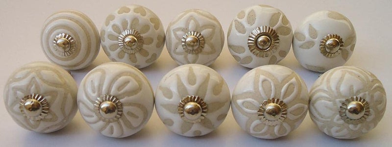 SHRIYAM CRAFT Door Knobs Hand Printed Ceramic Knobs and Pulls Handle Handmade Silver Finish 12 White Mix Knob Pack of 12 - Image 2