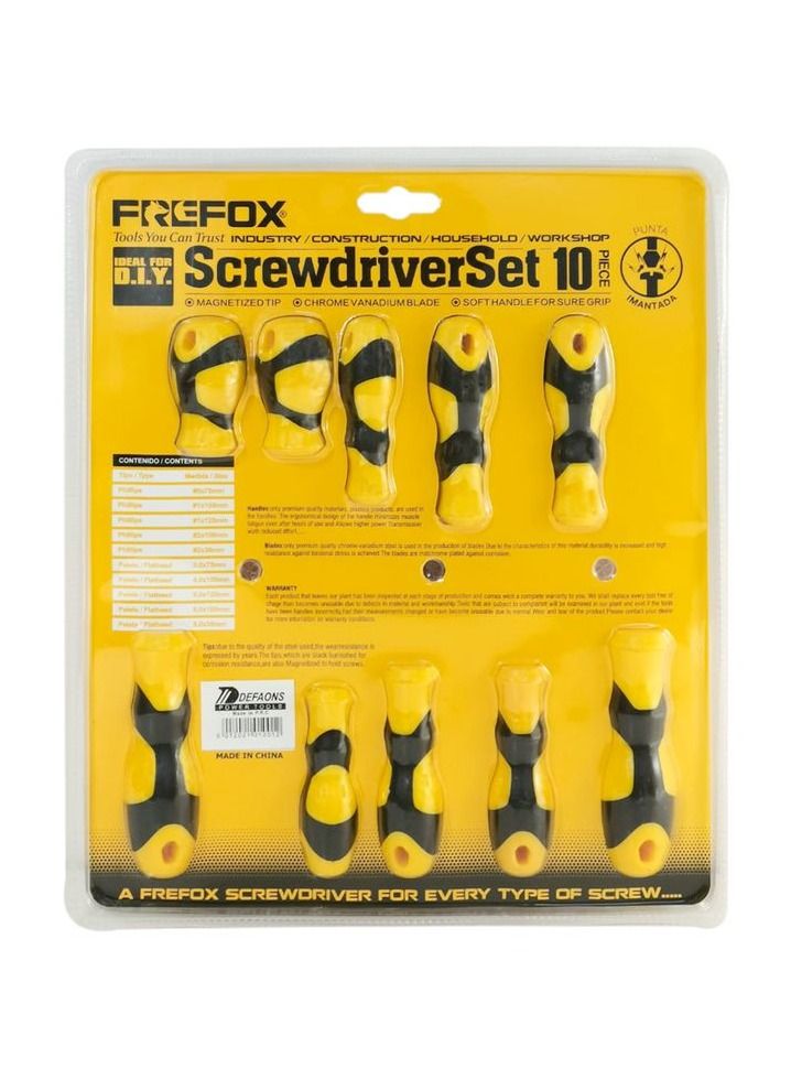 FREFOX 10 Pcs Screwdriver set, Frefox Screwdriver Set Magnet Tip CrV And HRC Steel, 5xStar Type, 5x Minus Type Screwdriver - Image 3
