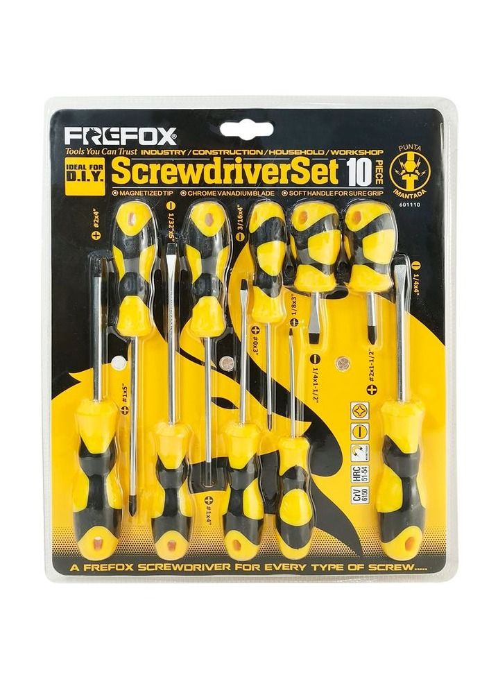 FREFOX 10 Pcs Screwdriver set, Frefox Screwdriver Set Magnet Tip CrV And HRC Steel, 5xStar Type, 5x Minus Type Screwdriver - Image 2