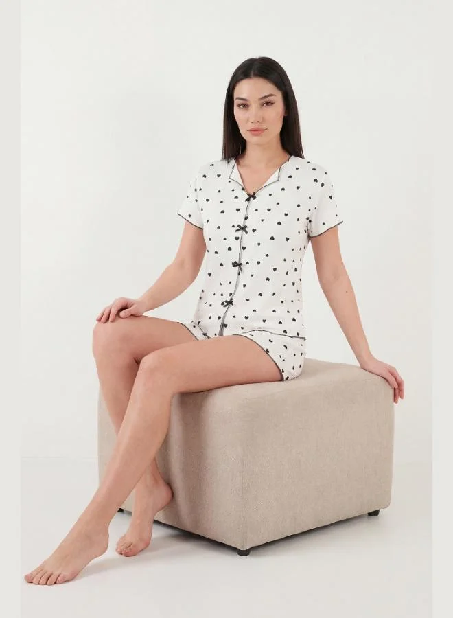 Lela  Lela Regular Fit Patterned V-Neck Shorts Pajama Set Women's PAJAMA SET 65770837 for Women | Best Price UAE