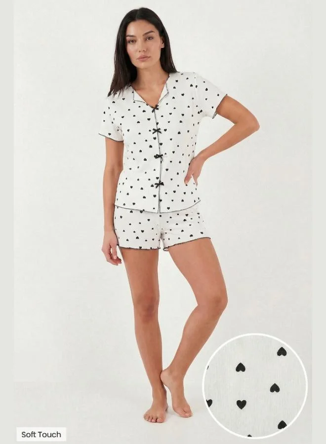 ليلا Lela Regular Fit Patterned V-Neck Shorts Pajama Set Women's PAJAMA SET 65770837