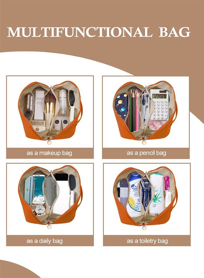 HomarKet Large-Capacity Travel Cosmetic Bag Portable Makeup Case Travel Wash Bag Waterproof Leather Makeup Bag Everyday Use Multifunction Toiletries Organizer Storage Bag (Brown) - Image 4