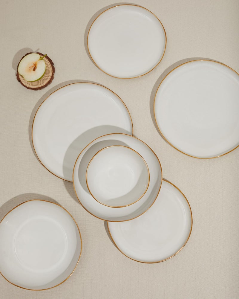 Pokini Dinnerware Set for 4, Ceramic Dish Set, Plate and Bowl Set, Microwave & Dishwasher Safe Dishware Set, Chip & Scratch Resistant Dinner Sets, Irregular Edge Design, White - Image 3