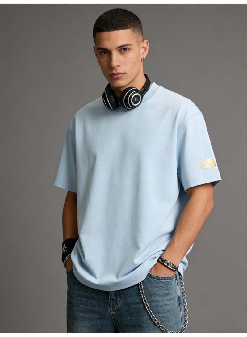 THE NORTH FACE Men's and women's T-shirts with the same style in the north face, high-grade cotton loose short sleeves with golden logo, retro street clothes for men and women. - Image 1