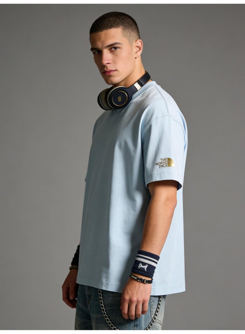 THE NORTH FACE Men's and women's T-shirts with the same style in the north face, high-grade cotton loose short sleeves with golden logo, retro street clothes for men and women. - Image 5