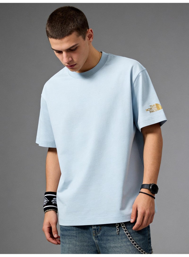 THE NORTH FACE Men's and women's T-shirts with the same style in the north face, high-grade cotton loose short sleeves with golden logo, retro street clothes for men and women. - Image 3