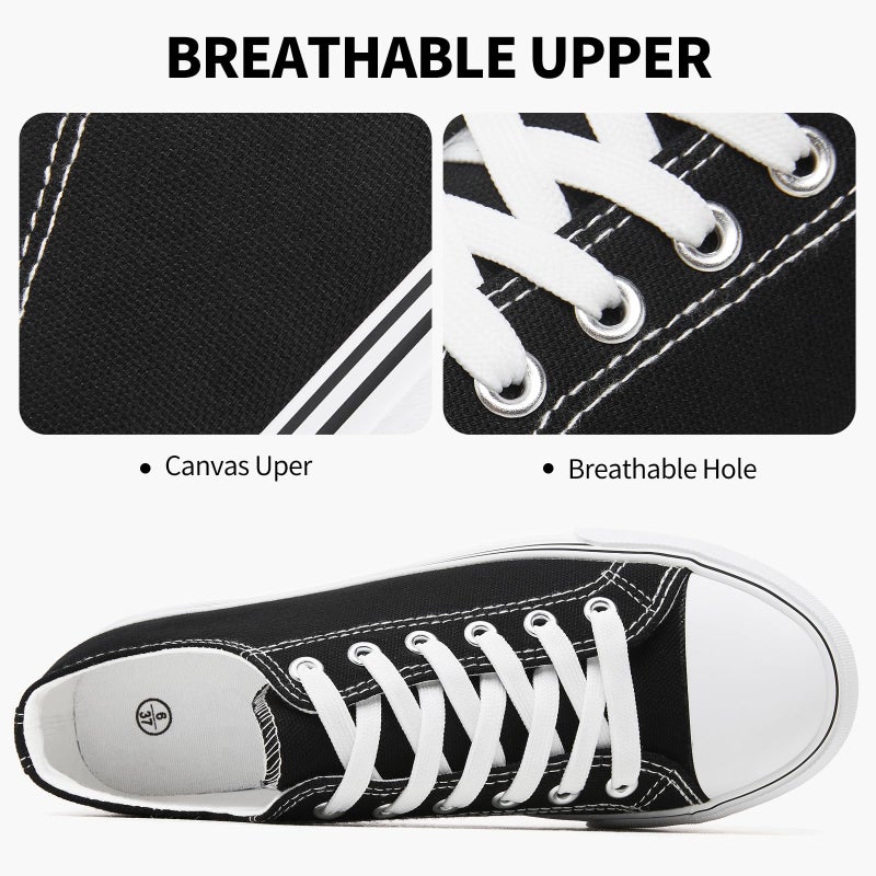 SERNIAL Womens White Platform Sneakers Low Top Platform Shoes Black Canvas Shoes for Women(Black,US9) - Image 4