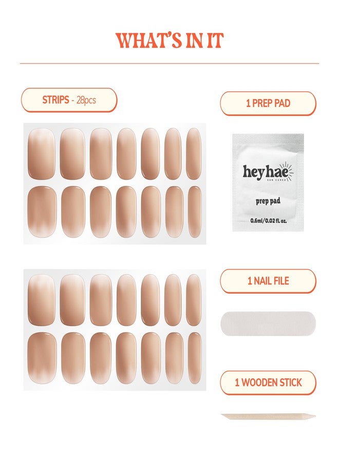 Heyhae Semi Cured Gel Nail Strips | Sun-Cured No LED Lamp Needed Easy Apply & Remove | Includes 28 strips, 1 Prep Pad, 1 Nail File & 1 Wooden Stick - Hey, You're Gorgeous - Image 3