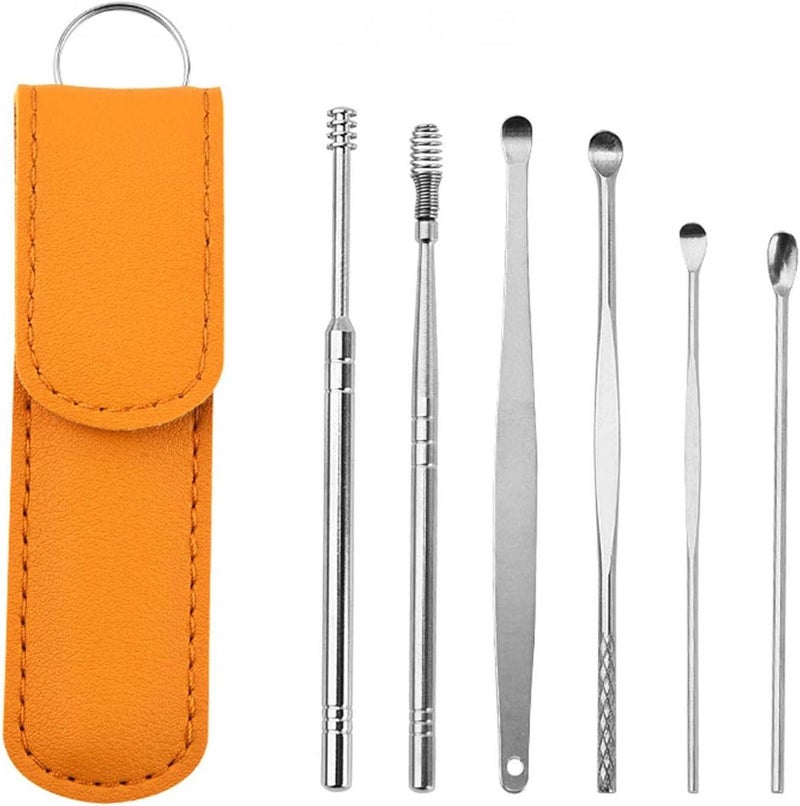 klarako Innovative Spring Ear Wax Cleaner Tool SetEar Pick Removal Kit, Spiral Design Stainless Steel Ear Picks,Unisex Stainless Steel Ear Curette Cleaner (Yellow) - Image 1