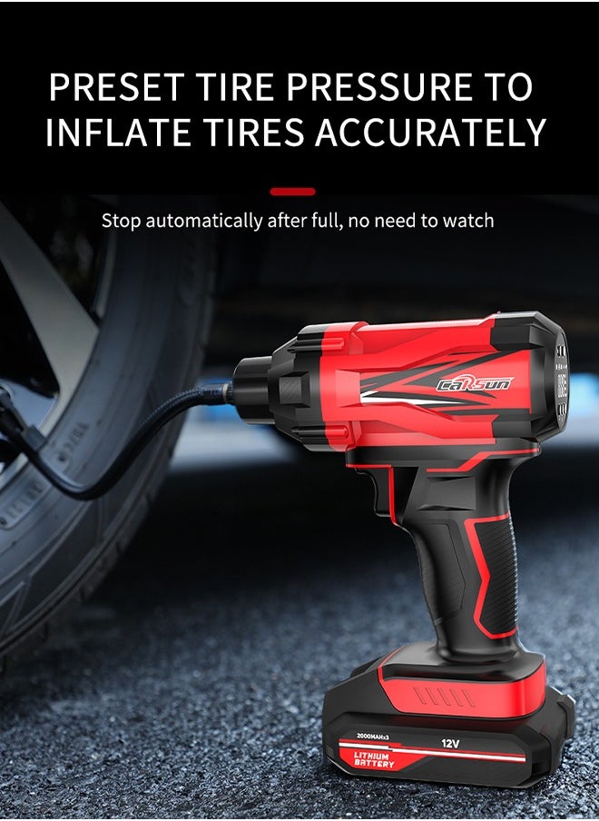 Carsun - Wired and wireless 2 in 1  Car Tyre Inflator Tire Air Pump, Air Compressor To Easily Inflate Tires, LED Display, With Flashlight for Car, Motorcycle, Bike, Ball - Image 1