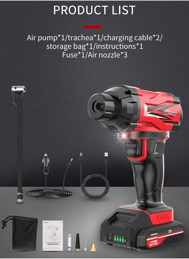 Carsun - Wired and wireless 2 in 1  Car Tyre Inflator Tire Air Pump, Air Compressor To Easily Inflate Tires, LED Display, With Flashlight for Car, Motorcycle, Bike, Ball - Image 1