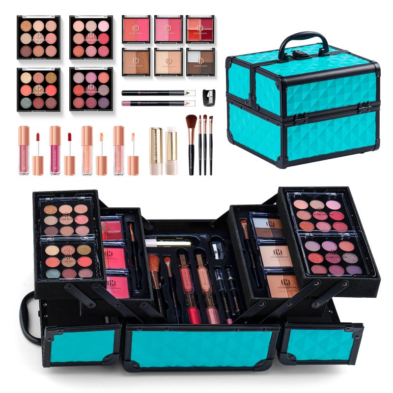 Color Nymph All In One Makeup Kit Comestics Gifts for Girls Teens, Travel Makeup Set 4 Trays Train Case for Beginner Includes Eyeshadow Highlighter Lipgloss Blush Concealer Brush Eyeliner Lipbalm - Image 1