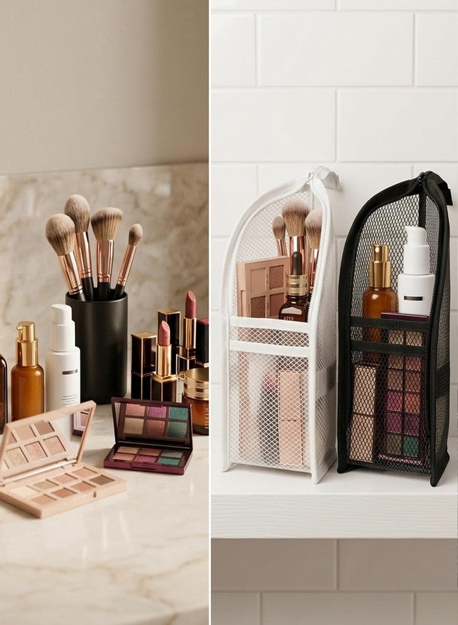 Cyhdddr 2Pcs Standing Toiletry Bag, Upright Travel Toiletry Bag Waterproof Portable Makeup Cosmetic Bag, Translucent Mesh Travel Bag for Toiletries, Standing Makeup Bag - Image 5