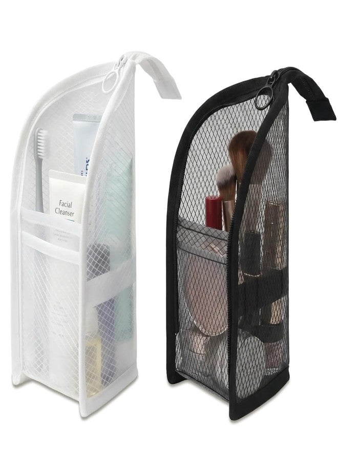 Cyhdddr 2Pcs Standing Toiletry Bag, Upright Travel Toiletry Bag Waterproof Portable Makeup Cosmetic Bag, Translucent Mesh Travel Bag for Toiletries, Standing Makeup Bag - Image 1