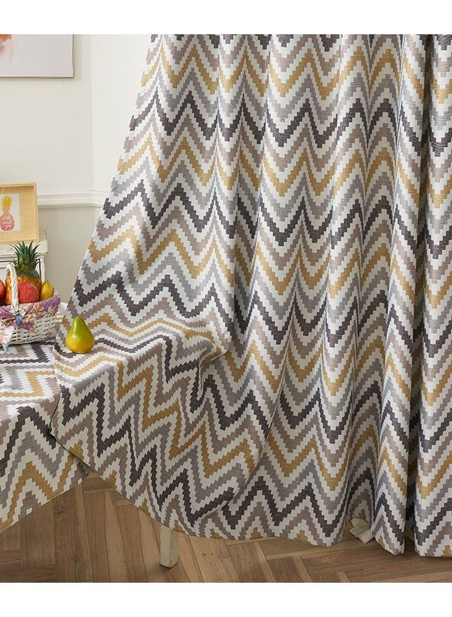 2 قطعة المموج عملية الطباعة الطباعة ثقب العزل الحراري الدائري الظل الستار الأصفر / الرمادي / البيج ، مناسبة لغرفة نوم وغرفة معيشة 140 × 240cm - Image 4