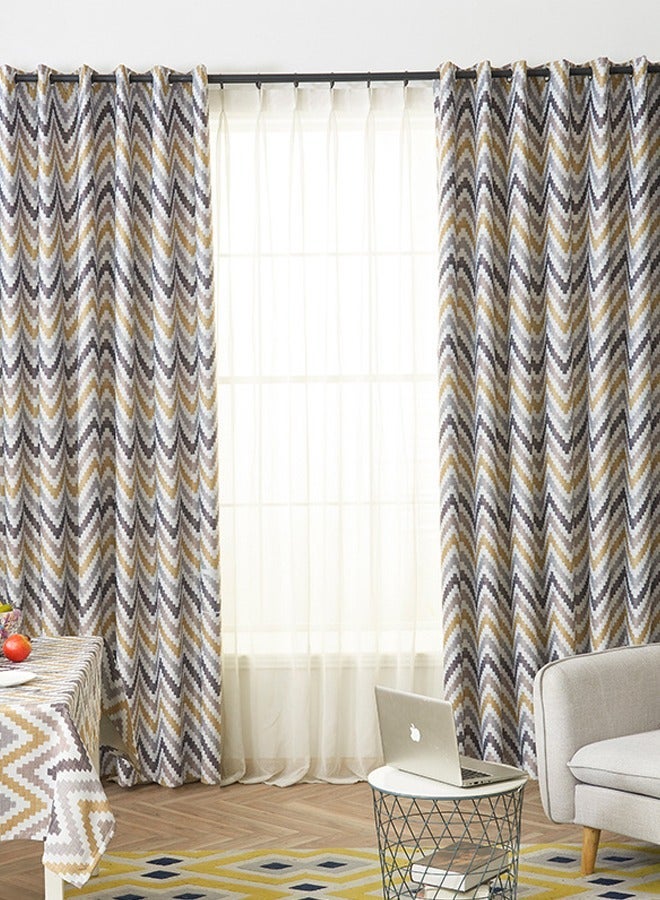 2 قطعة المموج عملية الطباعة الطباعة ثقب العزل الحراري الدائري الظل الستار الأصفر / الرمادي / البيج ، مناسبة لغرفة نوم وغرفة معيشة 140 × 240cm - Image 1